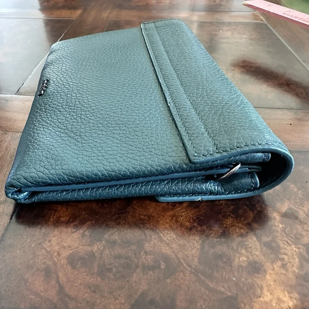 Botkier Handbag‎ Clutch Bag 7.5 Inch Green Teal Pebbled Leather No Chain Strap